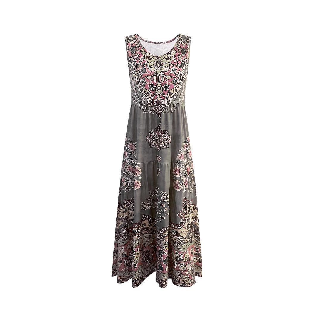 Damen Maxi-Kleid mit verspieltem Ethnomuster und schwingendem Schnitt R&B