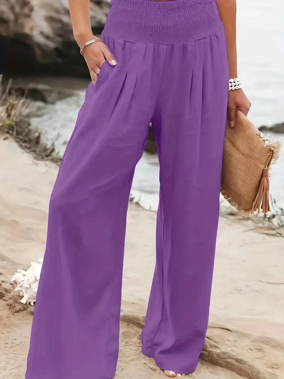 Damen weite Sommerhose mit hohem Bund und eleganten Falten R&B