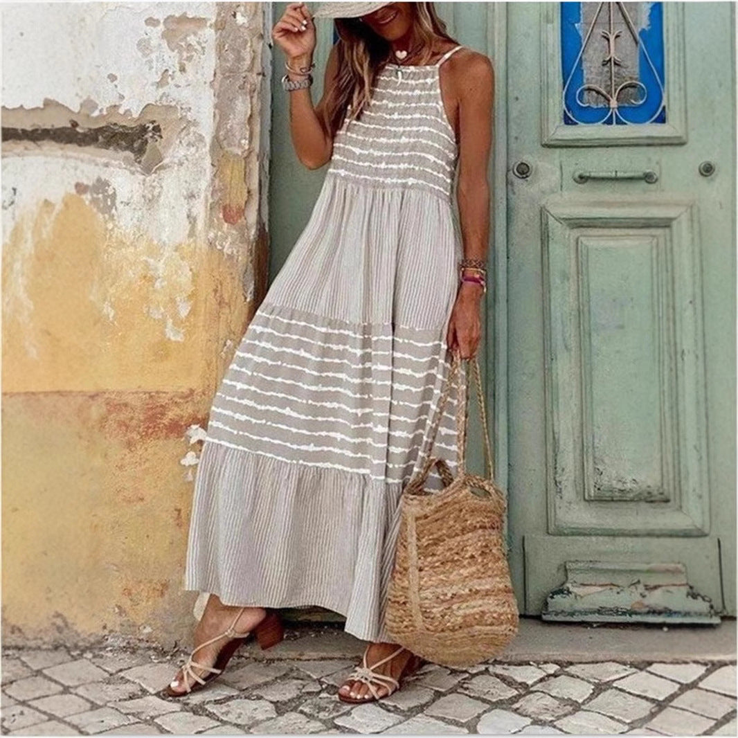 Damen Sommerliches Maxikleid mit gestreiftem Design und komfortablem Rückenausschnitt R&B