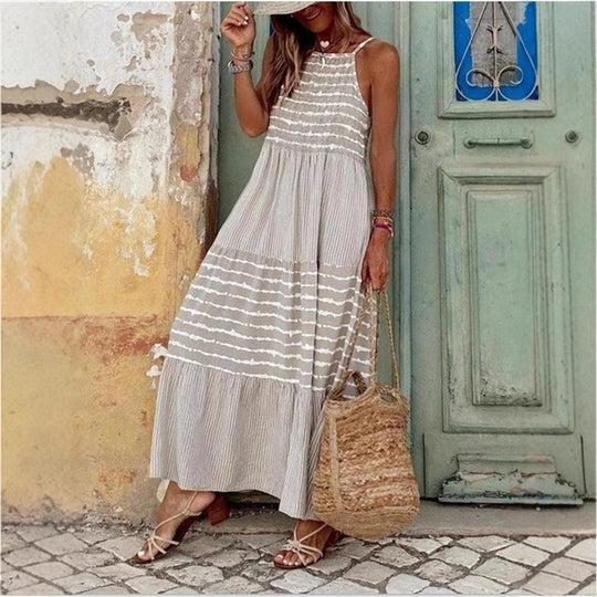 Damen Sommerliches Maxikleid mit gestreiftem Design und komfortablem Rückenausschnitt R&B