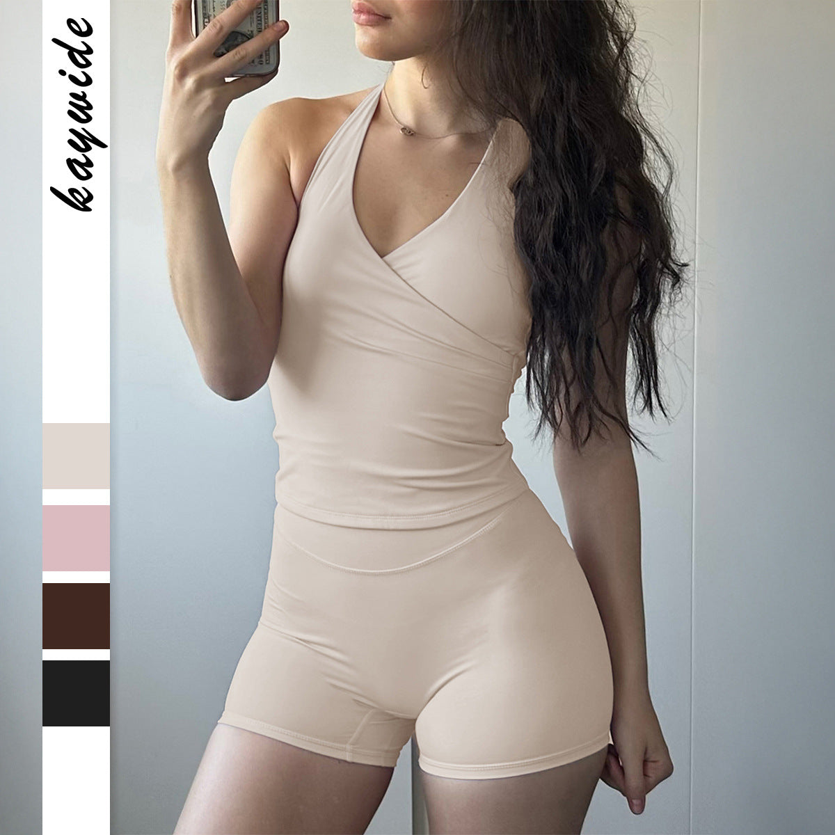 Damen Sportlicher Einteiler mit Wickeldesign und tiefem V-Ausschnitt R&B