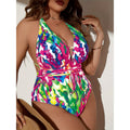 Damen Einteiler Badeanzug mit floralem Wickeldesign und verstellbarem BindR&Band R&B