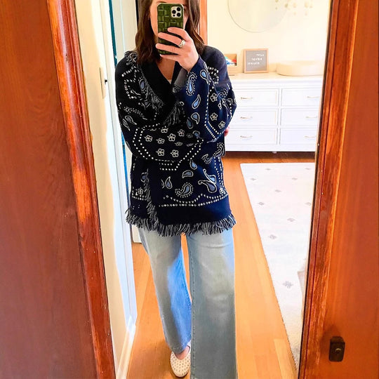 Damen Fransen Poncho mit Bandana-Muster R&B