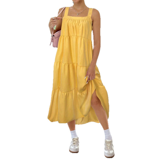 Damen luftiges Maxikleid mit Rüschendetails und seitlichem Schlitz R&B