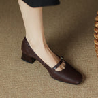 Damen Ballerina-Pumps mit dekorativem Riemchen und komfortablem Blockabsatz R&B