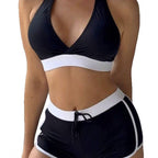 Damen Sport-Bikini-Set mit hoch geschnittenen Shorts und verstellbarem Oberteil R&B