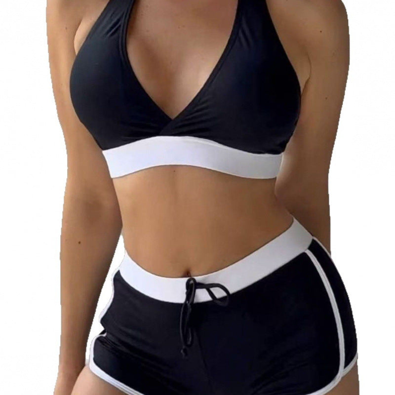 Damen Sport-Bikini-Set mit hoch geschnittenen Shorts und verstellbarem Oberteil R&B