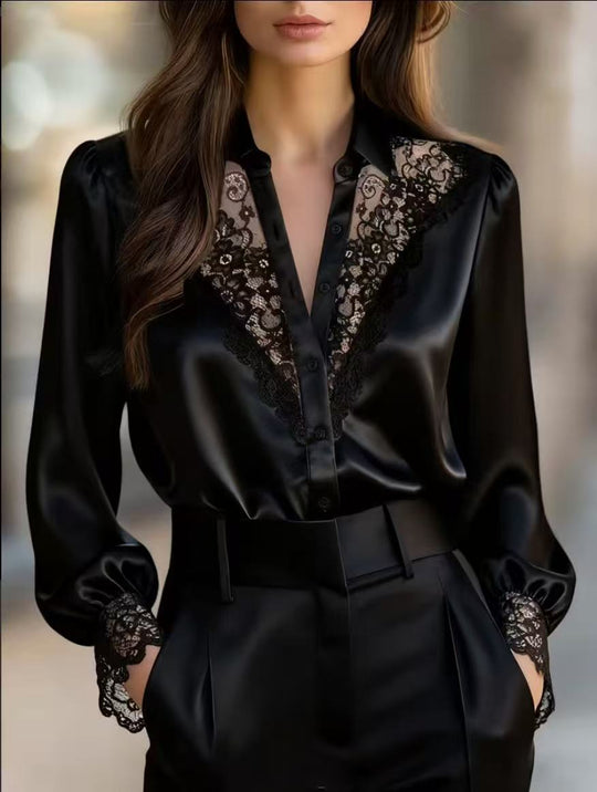 Damen elegante Bluse mit romantischen Spitzenakzenten R&B