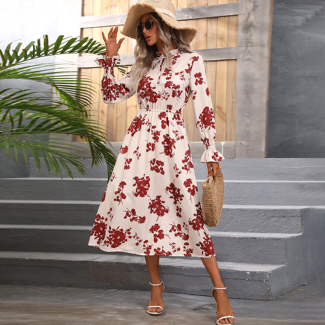 Damen Maxikleid mit floralem Print und angenähtem Bindeband R&B