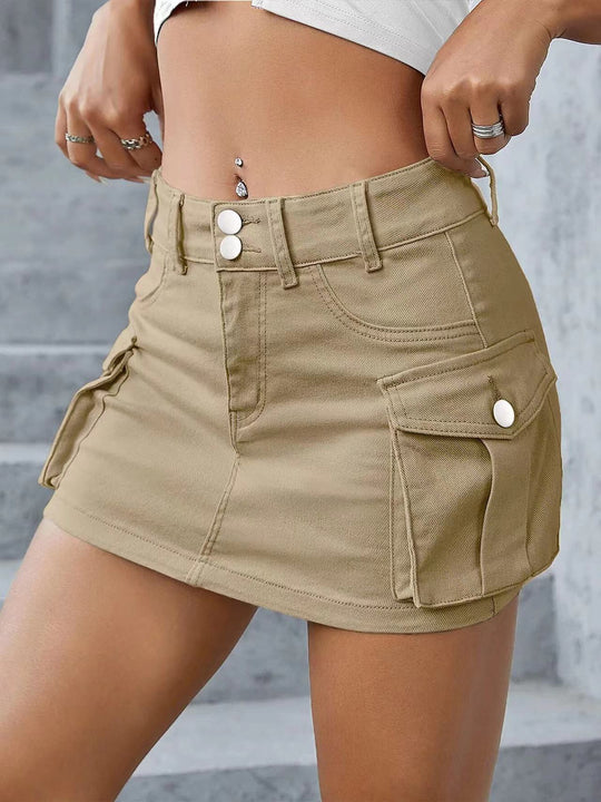 Damen modischer Denim Cargo-Rock mit praktischen Taschen R&B