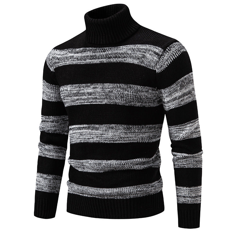 Herren hochwertiger Rollkragenpullover mit auffälligem Streifenmuster