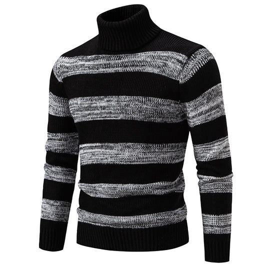 Herren hochwertiger Rollkragenpullover mit auffälligem Streifenmuster R&B