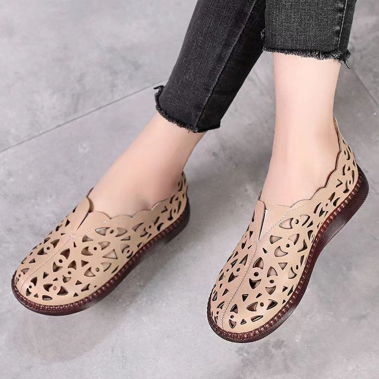 Damen luftige Mokassins mit elegantem Cut-Out-Design und rutschfester Sohle R&B