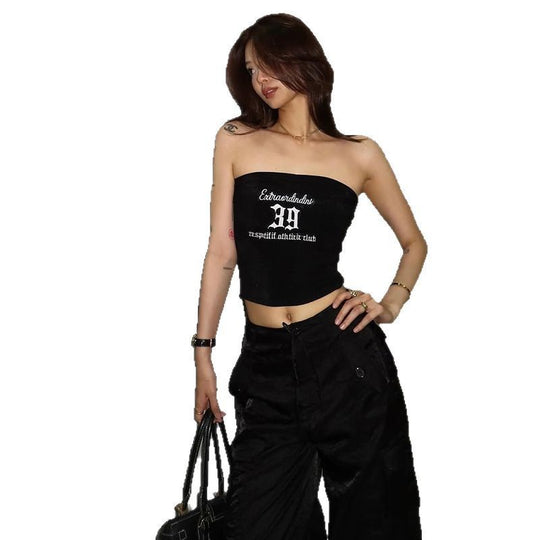 Damen Crop-Top mit kreativem Schriftzug R&B