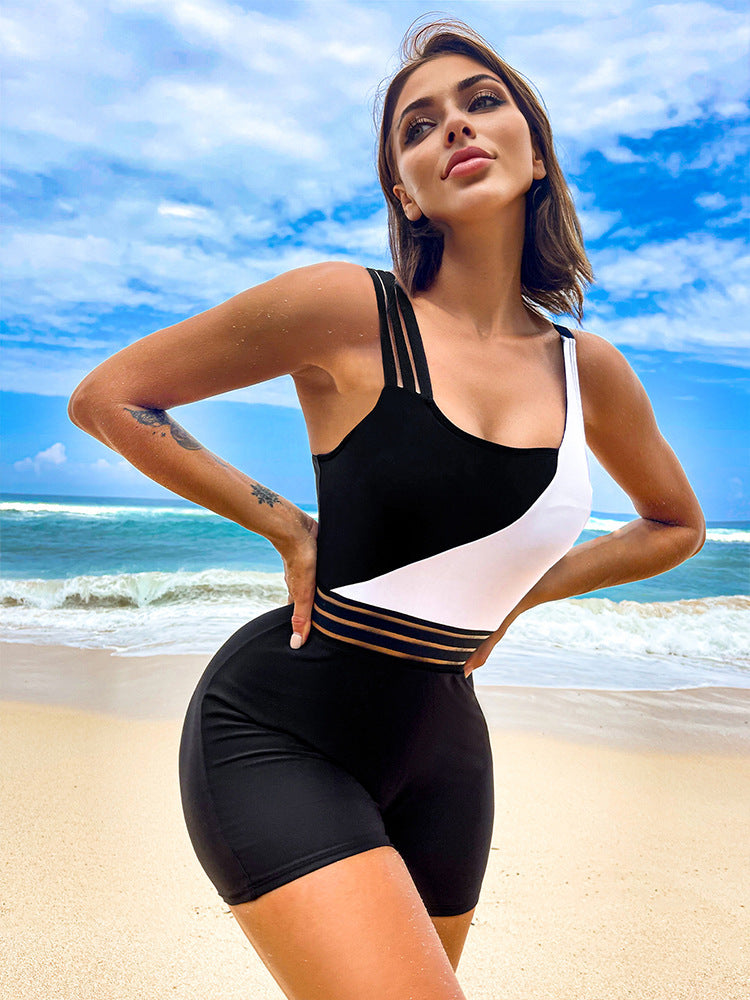 Damen Sportlicher Einteiler Badeanzug mit eleganten grafischen Akzenten R&B