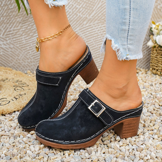 Damen Clogs mit elegantem Riemen und komfortablem Blockabsatz R&B