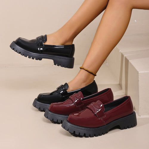 Damen Modische Leder-Mokassins mit rutschfester Profilsohle R&B