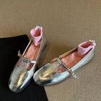 Damen elegante Mokassins mit dekorativem Riemen und glänzender Oberfläche R&B
