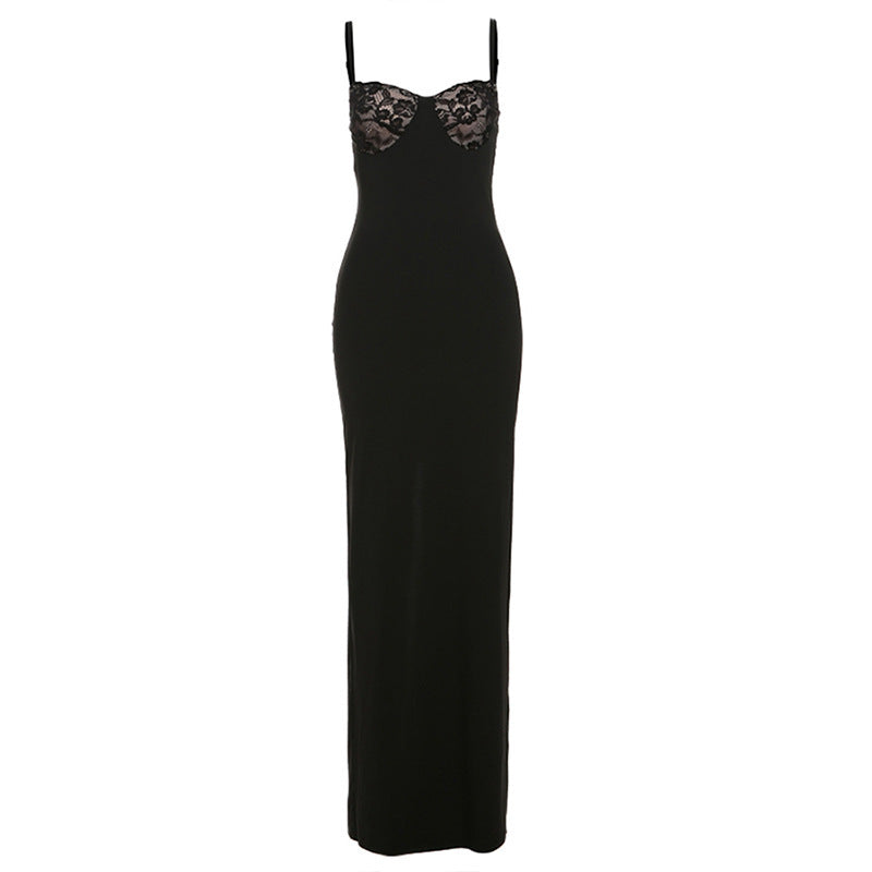Damen Elegantes Maxikleid mit Spitzenoberteil und figurbetontem Schnitt R&B