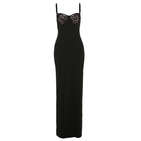 Damen Elegantes Maxikleid mit Spitzenoberteil und figurbetontem Schnitt R&B