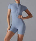 Damen Sportliche Kurzarm-Jumpsuit mit Reißverschluss R&B
