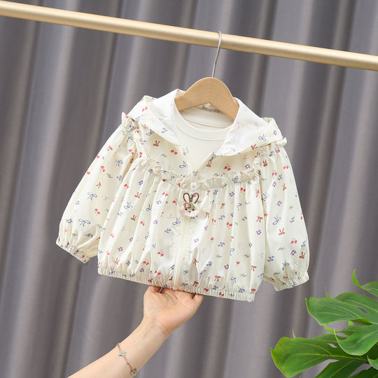 Mädchen Nan leichte Kapuzen-Rüschensaum Baby Windbreaker Jacke R&B