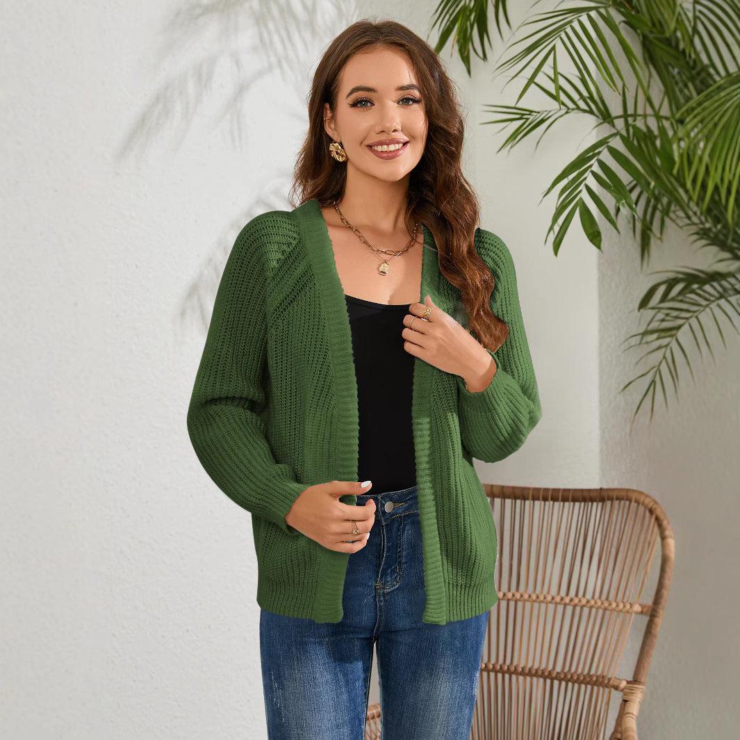 Damen luftiger Strickcardigan mit offenen Kanten und langen Ärmeln R&B