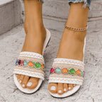 Damen dekorative Zehenstegsandalen mit buntem Schmuckdesign R&B