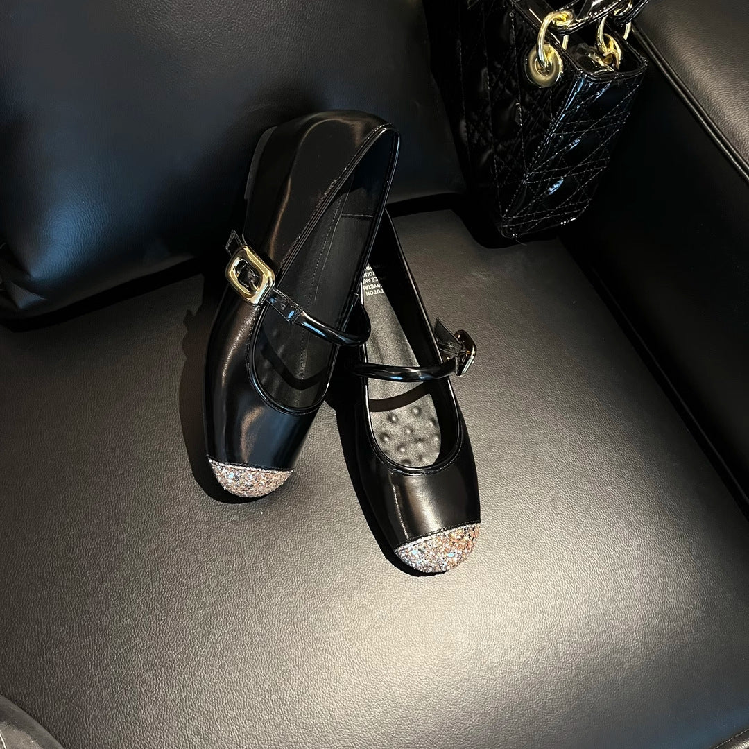 Damen elegante Ballerinas mit funkelnden Akzenten und komfortablem Blockabsatz R&B