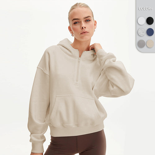 Damen Kapuzenpullover mit halbem Reißverschluss und Kängurutasche R&B