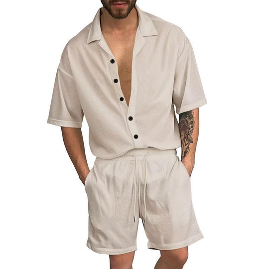 Herren Freizeit-Set mit lässigem Kurzarmhemd und elastischen Shorts R&B