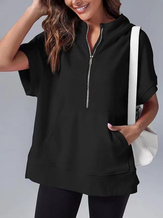 Damen Lichtgewicht Kapuzenpullover mit halbem Reißverschluss und Taschen R&B