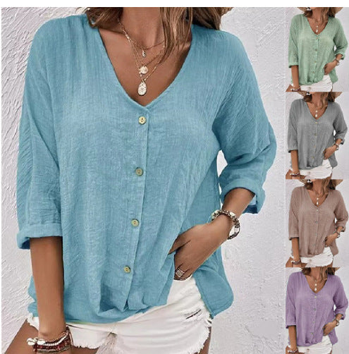 Damen Leichtes Viskosebluse mit Knopfleiste R&B