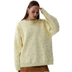 Damen Oversized Strickpullover mit floralen Akzenten und weitem Schnitt R&B
