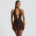 Damen Mini-Kleid mit tiefem V-Ausschnitt und Wickeldesign R&B