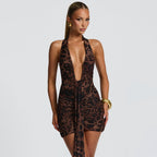 Damen Mini-Kleid mit tiefem V-Ausschnitt und Wickeldesign R&B