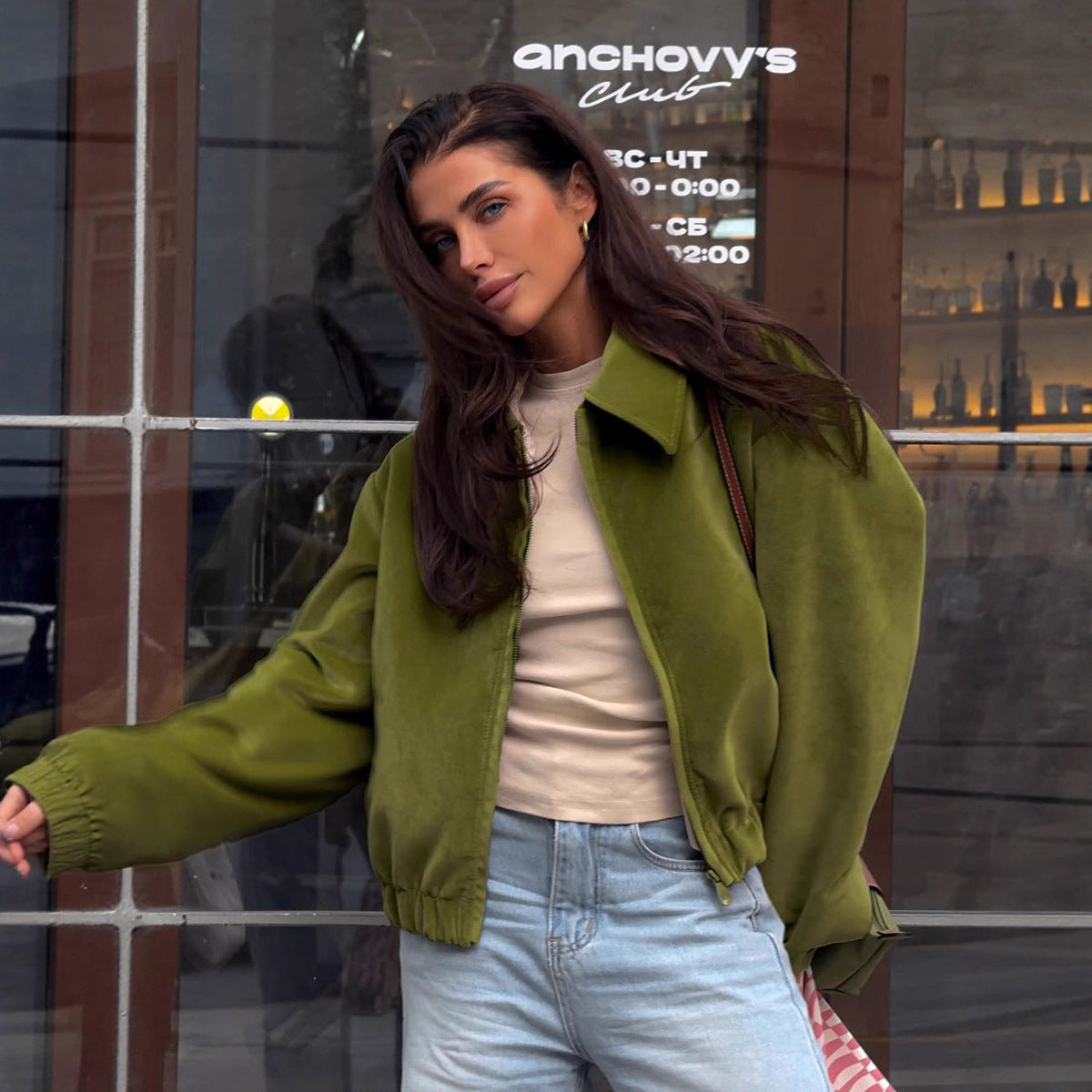 Damen Modische Veloursjacke mit elastischem Bund R&B