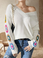 Damen Strickpullover mit verspielten Häkelakzenten und weitem Schnitt R&B