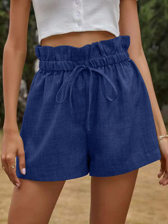 Damen luftige Leinen-Shorts mit elastischem Bund und Kordelzug R&B