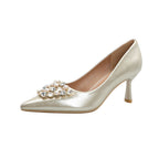 Damen elegante spitze Pumps mit strassverzierter Schleife