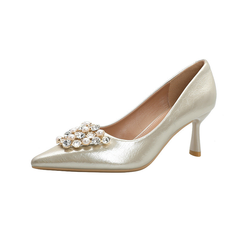 Damen elegante spitze Pumps mit strassverzierter Schleife