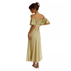 Damen Maxikleid mit voluminösen Rüschendetails und seitlichem Schlitz R&B