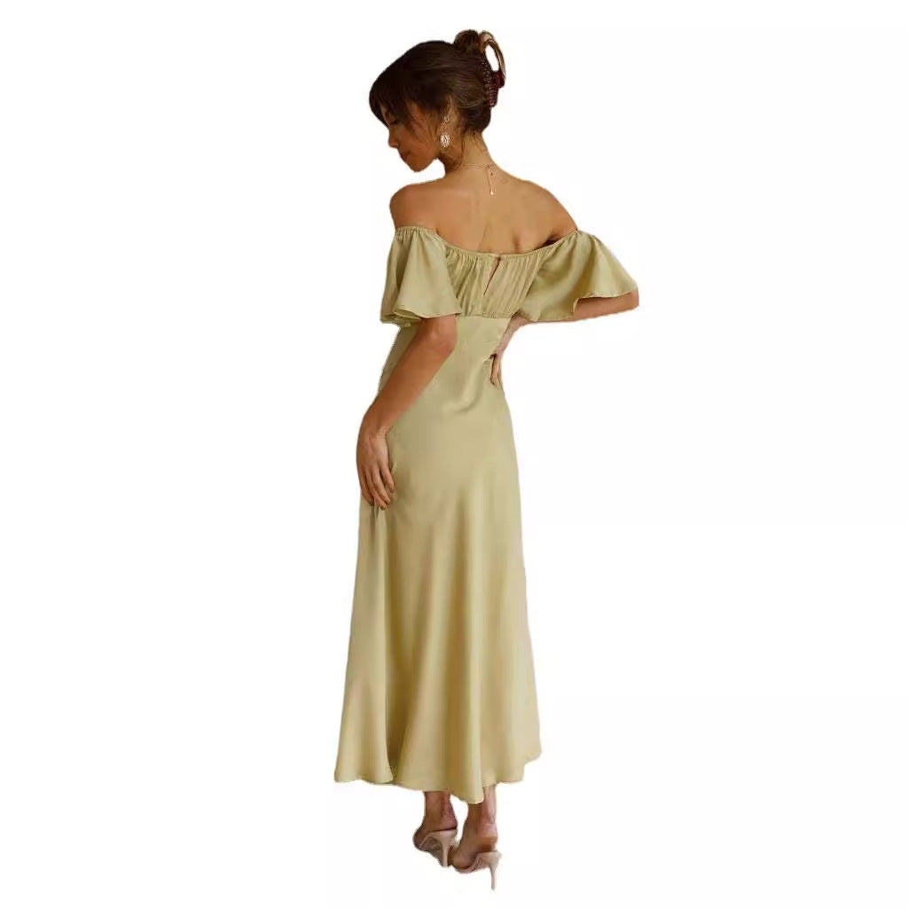 Damen Maxikleid mit voluminösen Rüschendetails und seitlichem Schlitz R&B