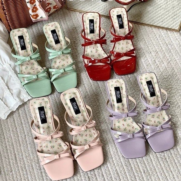 Damen elegante Mules mit zartem Schleifenakzent R&B