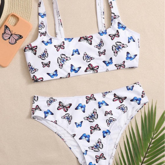 Damen Sportliches Bikini-Set mit verspieltem Schmetterlingsmuster R&B