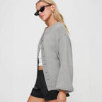 Damen gemütliche Strickjacke mit dekorativen Knopfdetails und voluminösen Ärmeln R&B