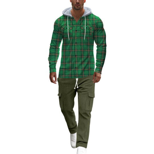 Herren gemusterte Kapuzenshirtjacke mit karierter Struktur und praktischen Taschen R&B