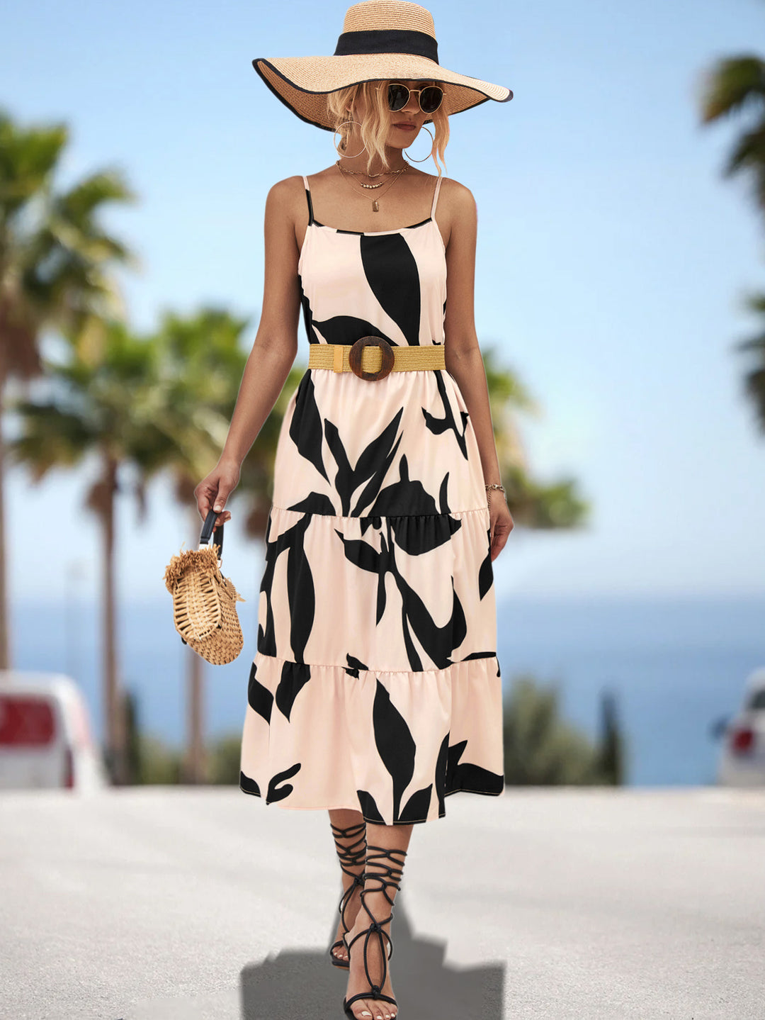 Damen Maxikleid mit elegantem Rüschen-Design und botanischem Print R&B