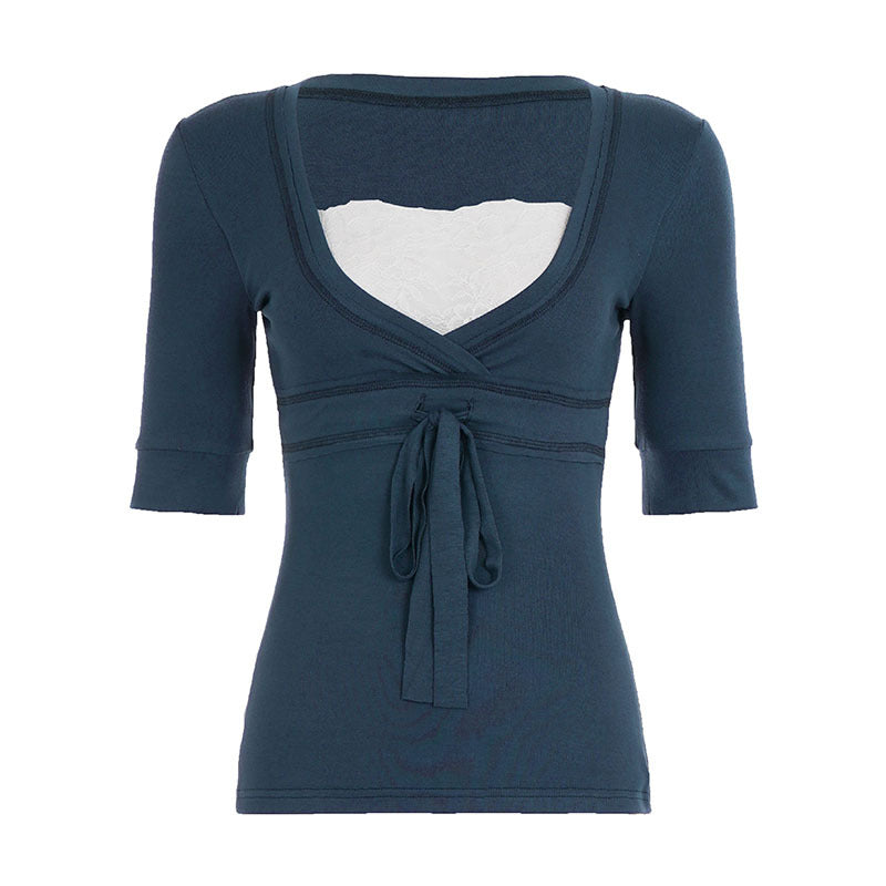 Damen Wickeloberteil mit raffinierter Frontschnürung und eleganten Ärmelabschlüssen R&B