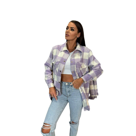 Damen Flanelljacke im modischen Karomuster mit Knopfleisten und praktischen Taschen R&B